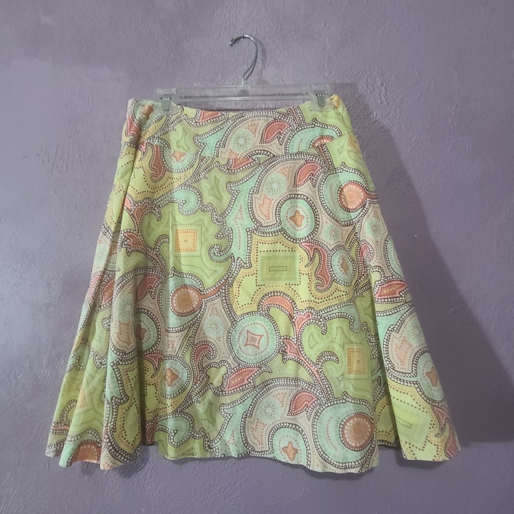 Talbots Skirt Womens 10P Green Paisley A-Line Cotton Lined Excellent Made in USA